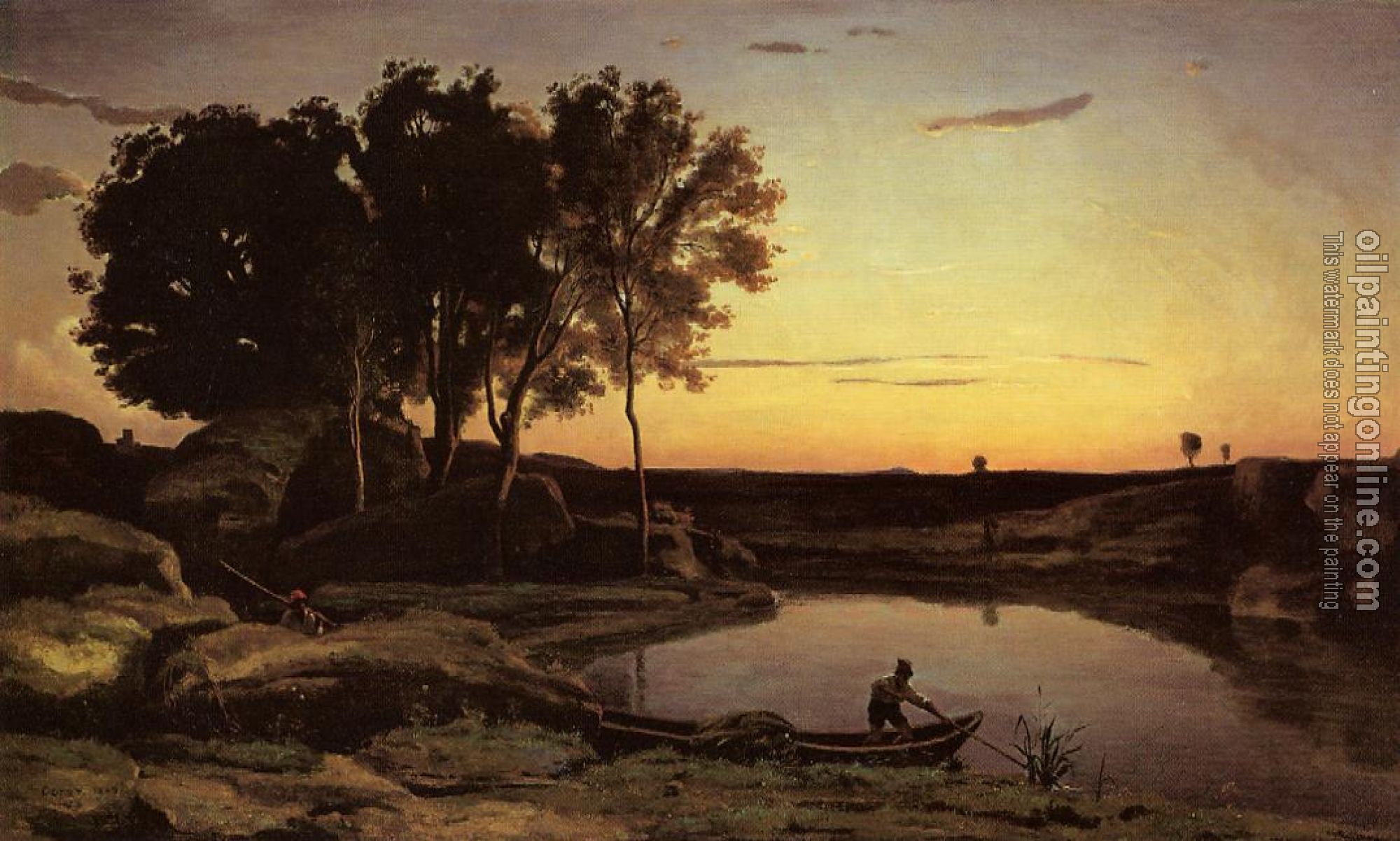 Corot, Jean-Baptiste-Camille - Evening Landscape(The Ferryman, Evening)